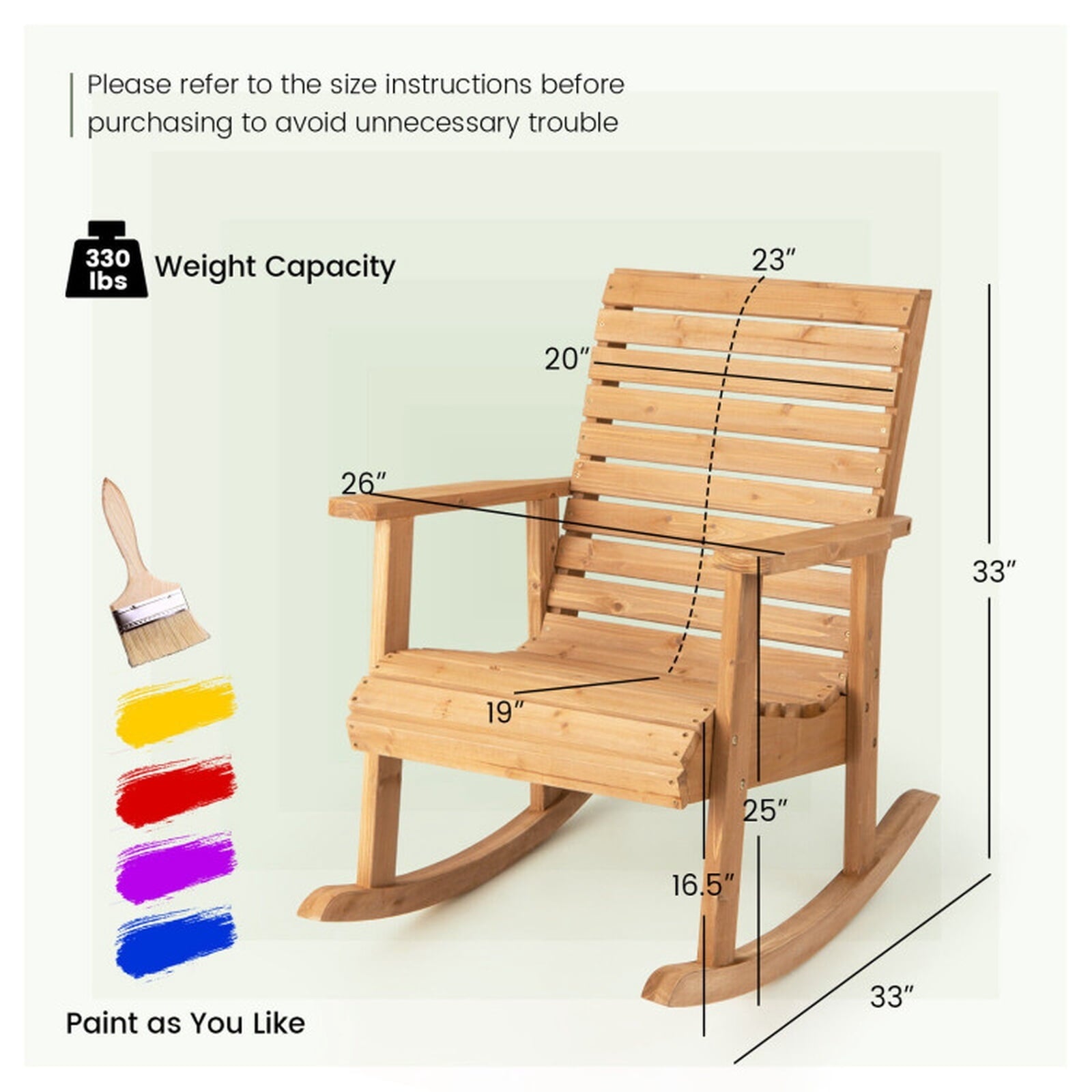 Biotree Outdoor Fir Wood Rocking Chair with High Backrest Stackable Patio Chair for Garden BackyardBrown