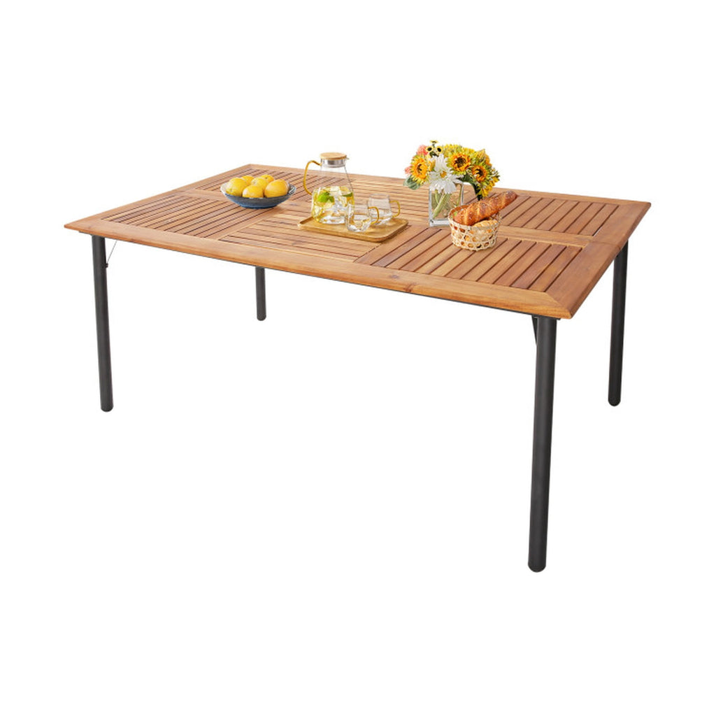 Biotree 63-Inch Patio Acacia Wood Dining Table with Umbrella Hole and Metal Legs, Black