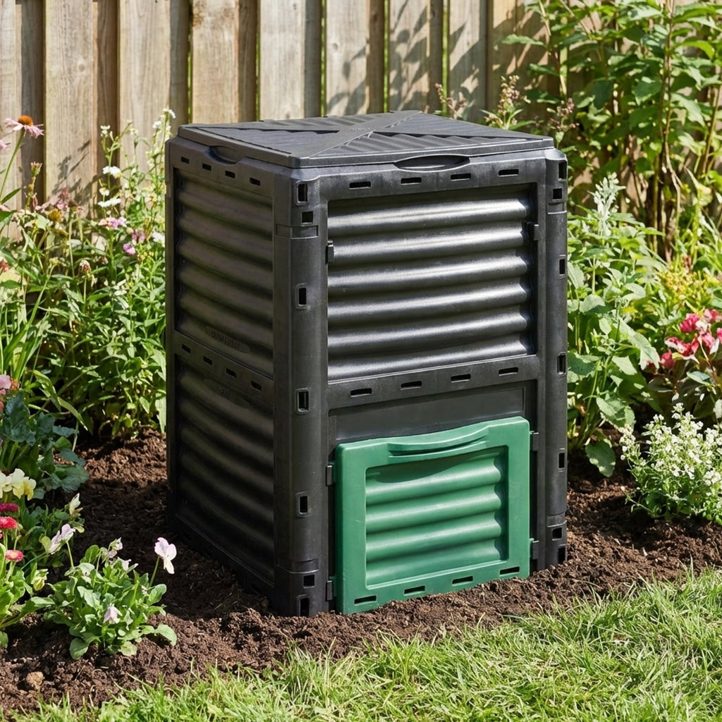 Biotree 80-Gallon Outdoor Composter with Large Openable Lid and Bottom Exit Door-Green Garden Organic