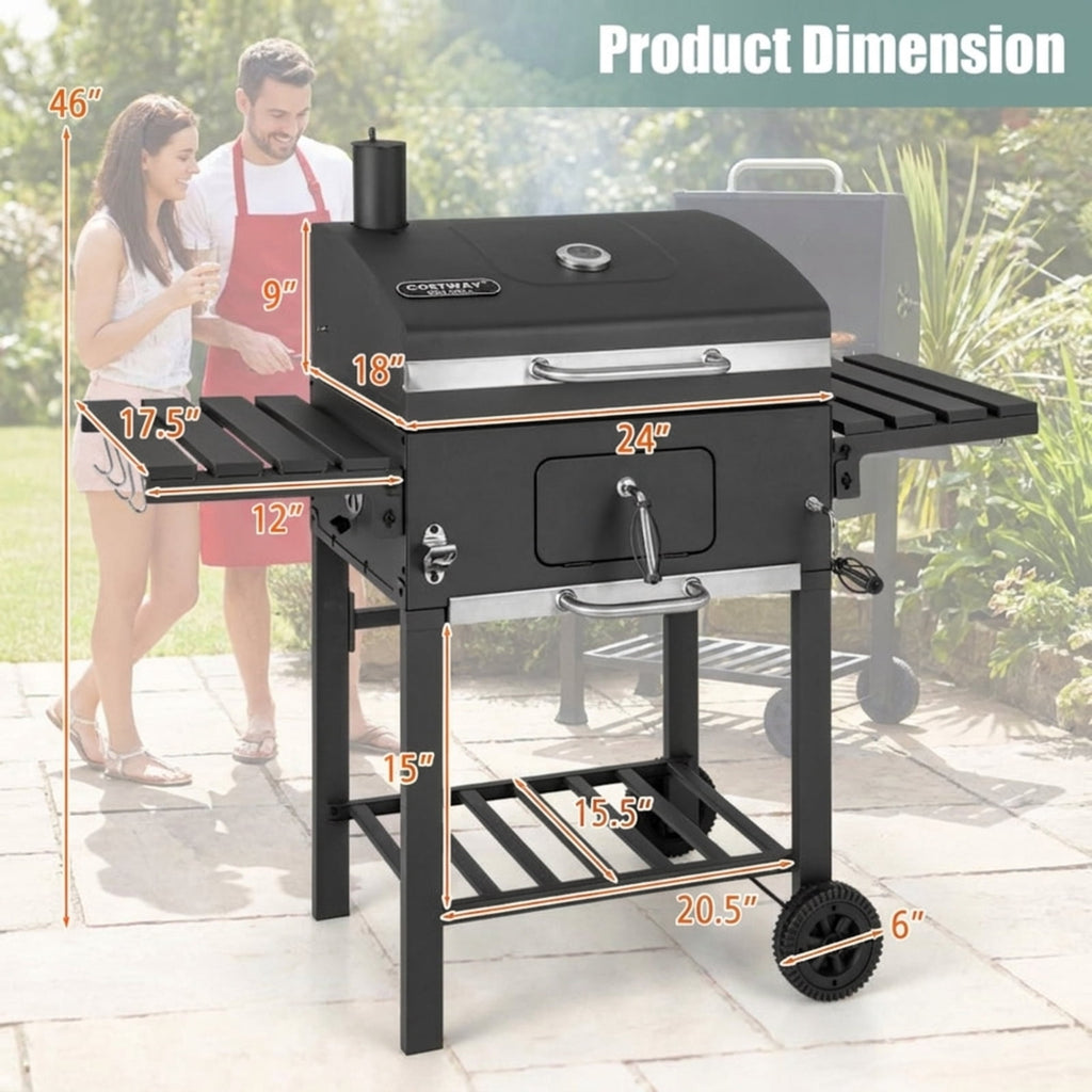 Biotree Outdoor BBQ Charcoal Grill with 2 Foldable Side Table and Wheels for Outdoor Backyard Camping Patio BBQ, Black