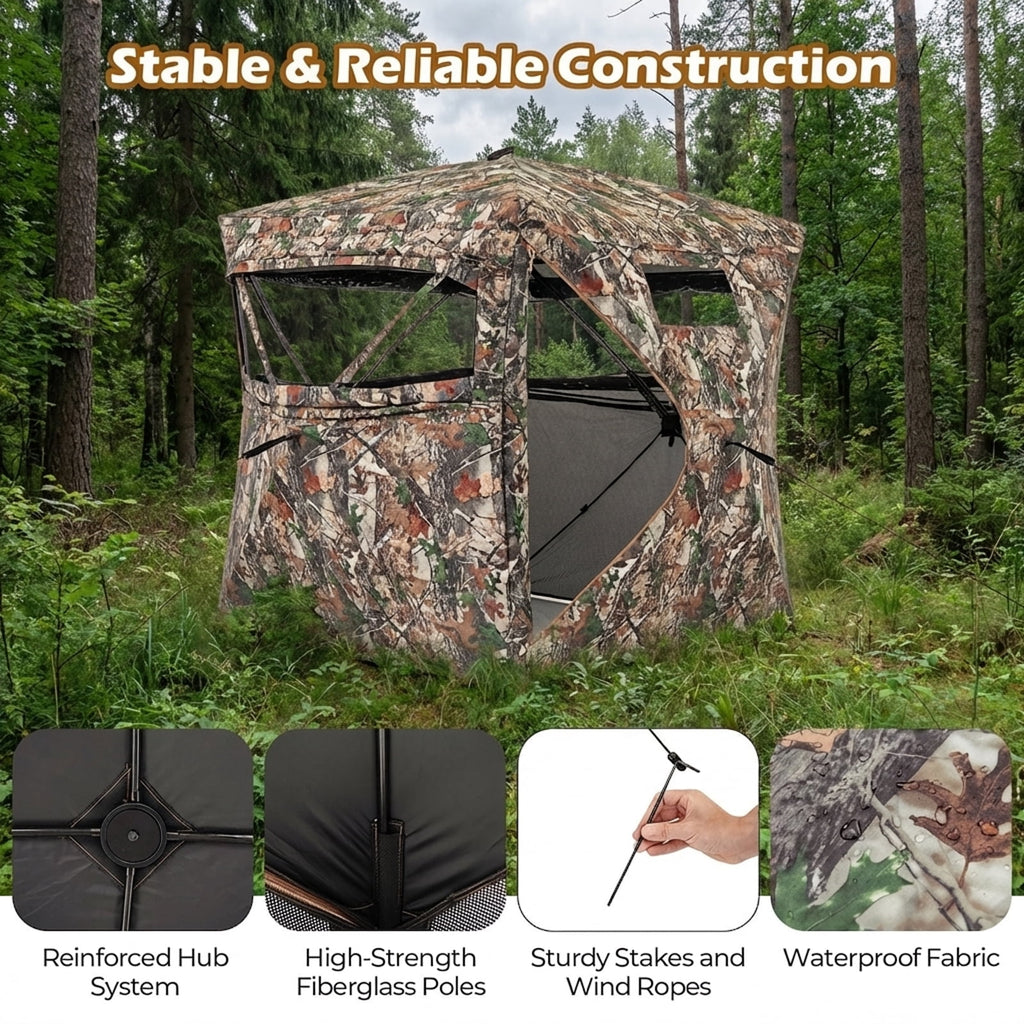 Biotree 360 Degree One Way See Through Hunting Blind Ground Blind with Portable Carrying Bag Pop Up Deer Turkey Blind, Camouflage