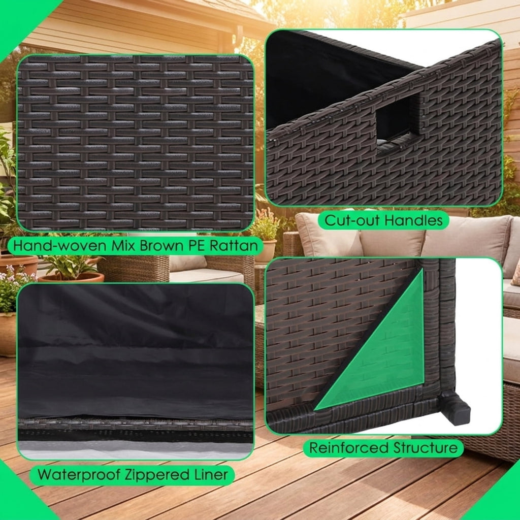 Biotree 34 Gallon Patio Storage Bench with Seat Cushion and Zippered Liner Outdoor Waterproof for Patio Deck Garden Cushions, Brown