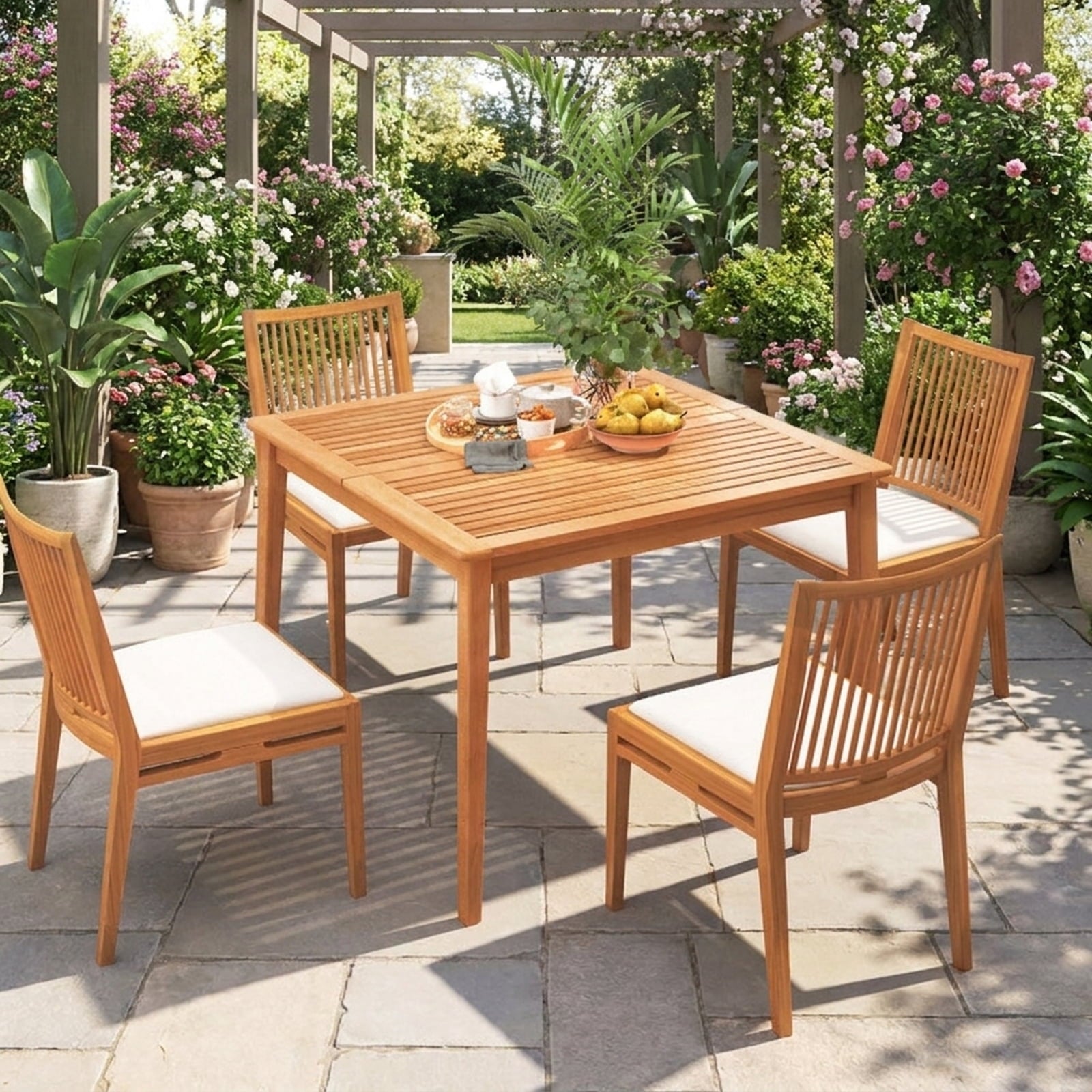 Biotree 40 Inch Acacia Wood Dining Square Bistro Table with 1.96 Inch Umbrella Hole, Natural
