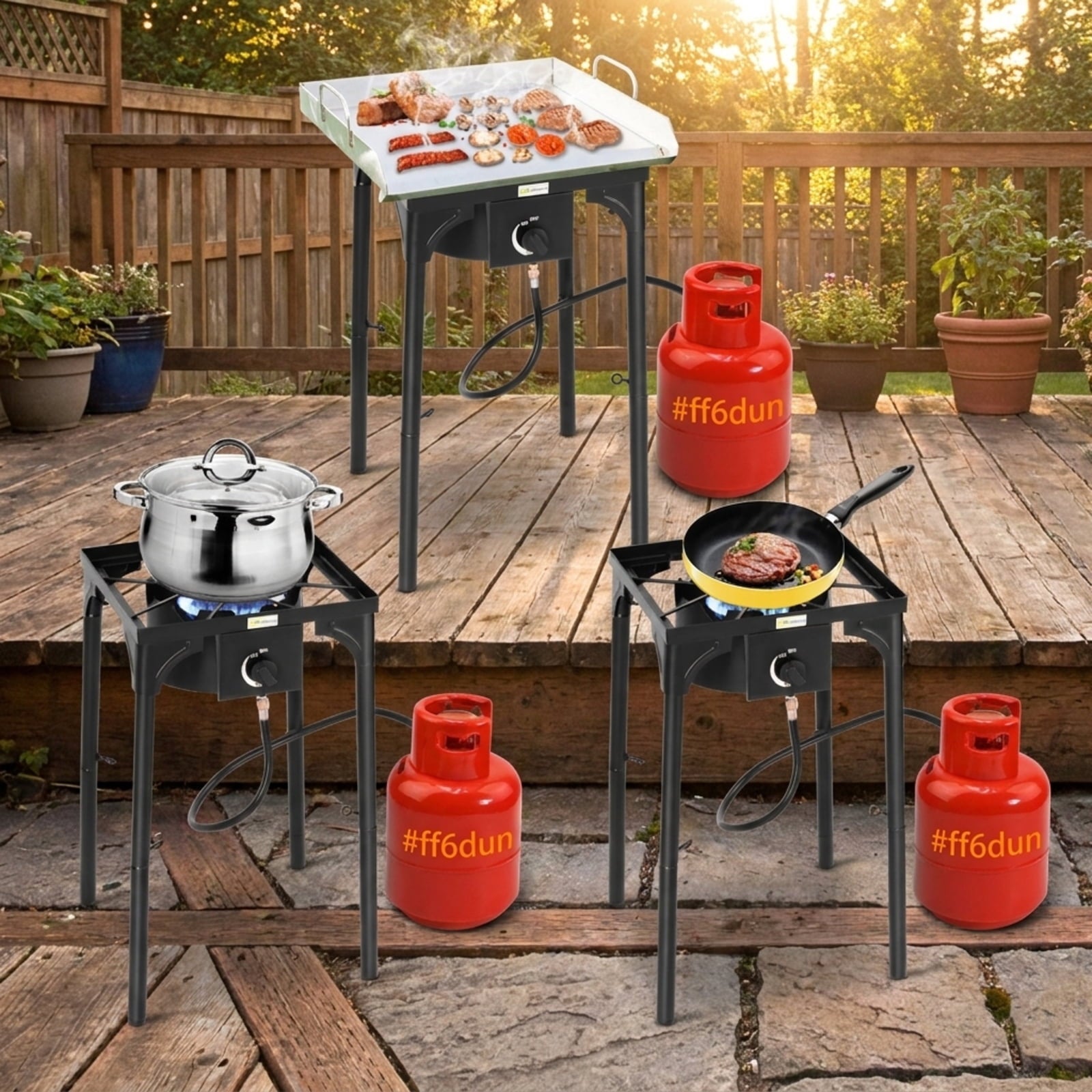 Biotree 100000 BTU Portable Propane Outdoor Camp Stove with Adjustable Legs for Outdoor Camping Backyard Patio Cooking, Black