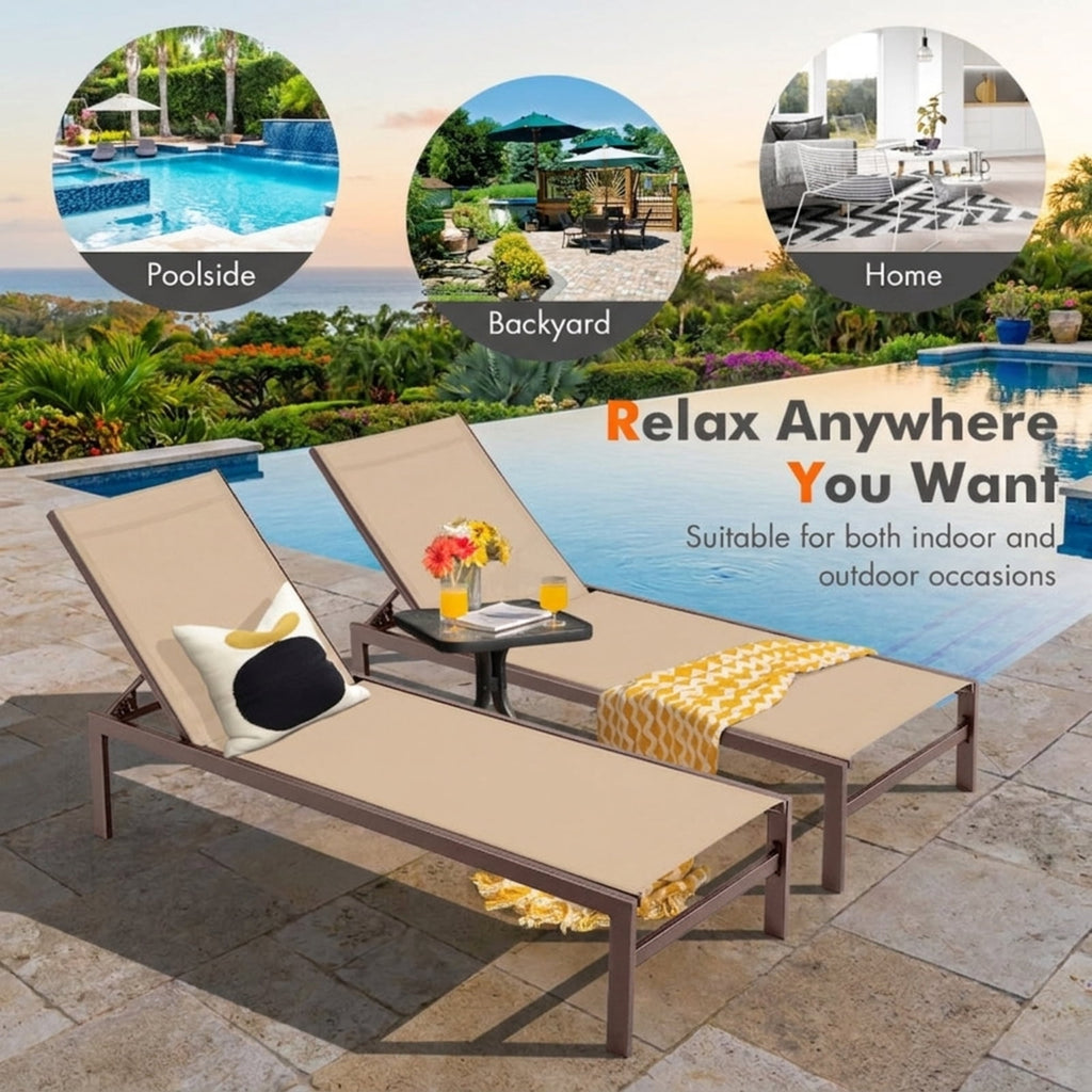 Biotree 6-Position Chaise Lounge Chairs with Rustproof Aluminium Frame Stackable Patio Chair for Garden BackyardBrown