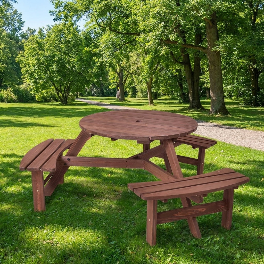 Biotree 66.9-Inch 6 Person Wooden Picnic Table Set with Bench and Umbrella Hold, Black