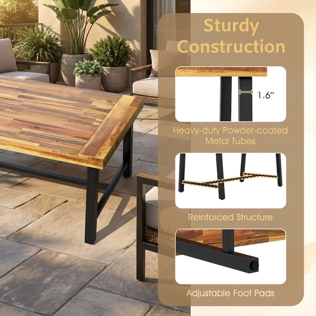 Biotree Acacia Wood Coffee Table with Thickened Top and Heavy-duty Metal Legs, Black