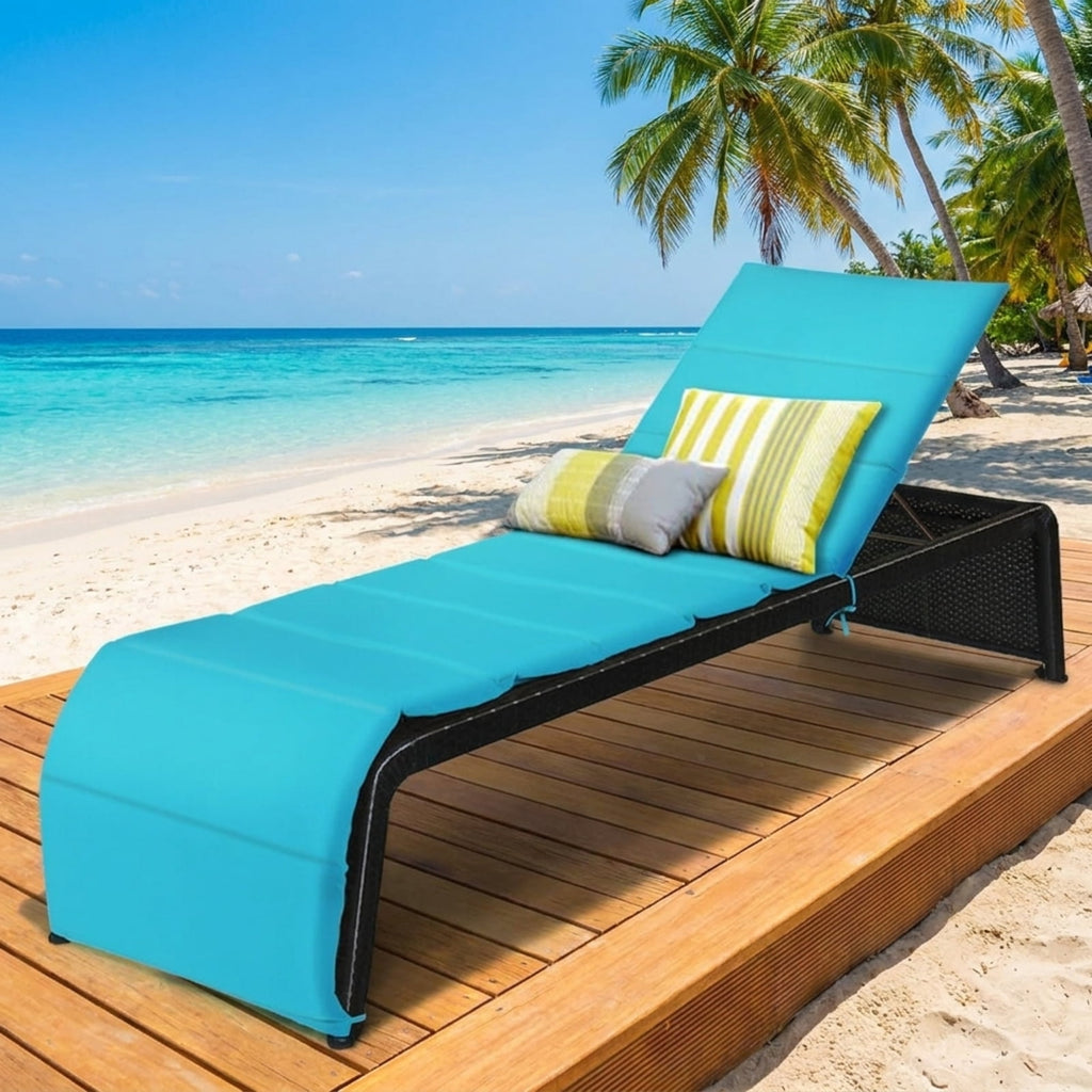 Biotree Patio Rattan Lounge Chair Back Adjustable Chaise Recliner with Cushioned Stackable Patio Chair for Garden BackyardTurquoise