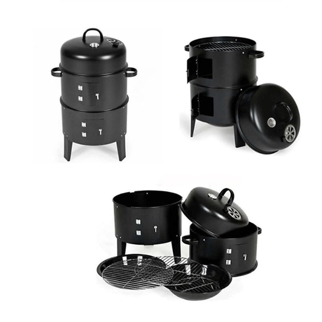 Biotree Outdoor Vertical Charcoal Grill with Lid, Smokeless BBQ Smoker, 360¡ã Even Heating Wood Fired Grill, Charcoal BBQ Cooker for Backyard Patio Camping Cooking Black