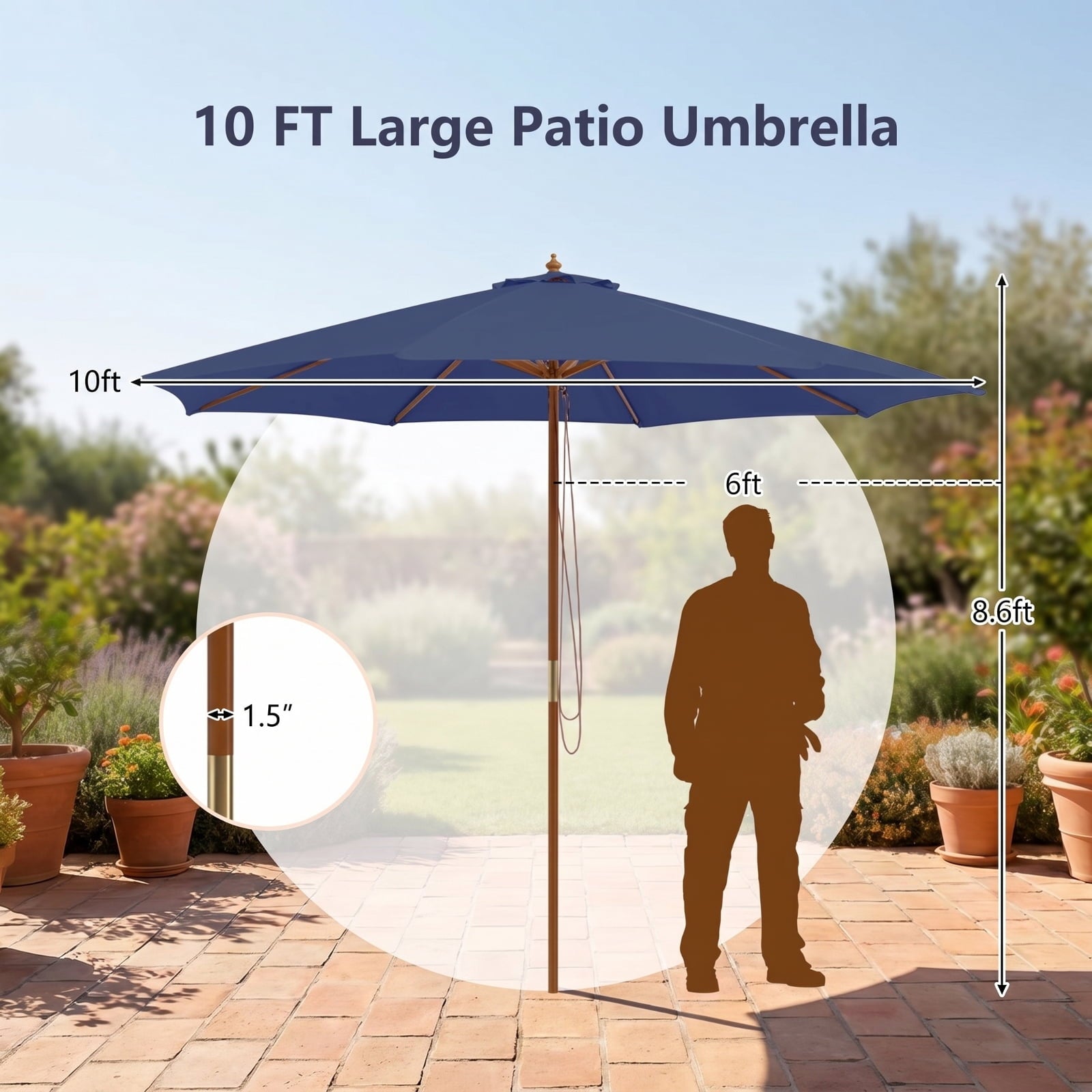 Biotree 10 ft Offset Cantilever Patio Umbrella 8 Wooden Ribs Outdoor Shade - Beige - UV Protection with Cross Base