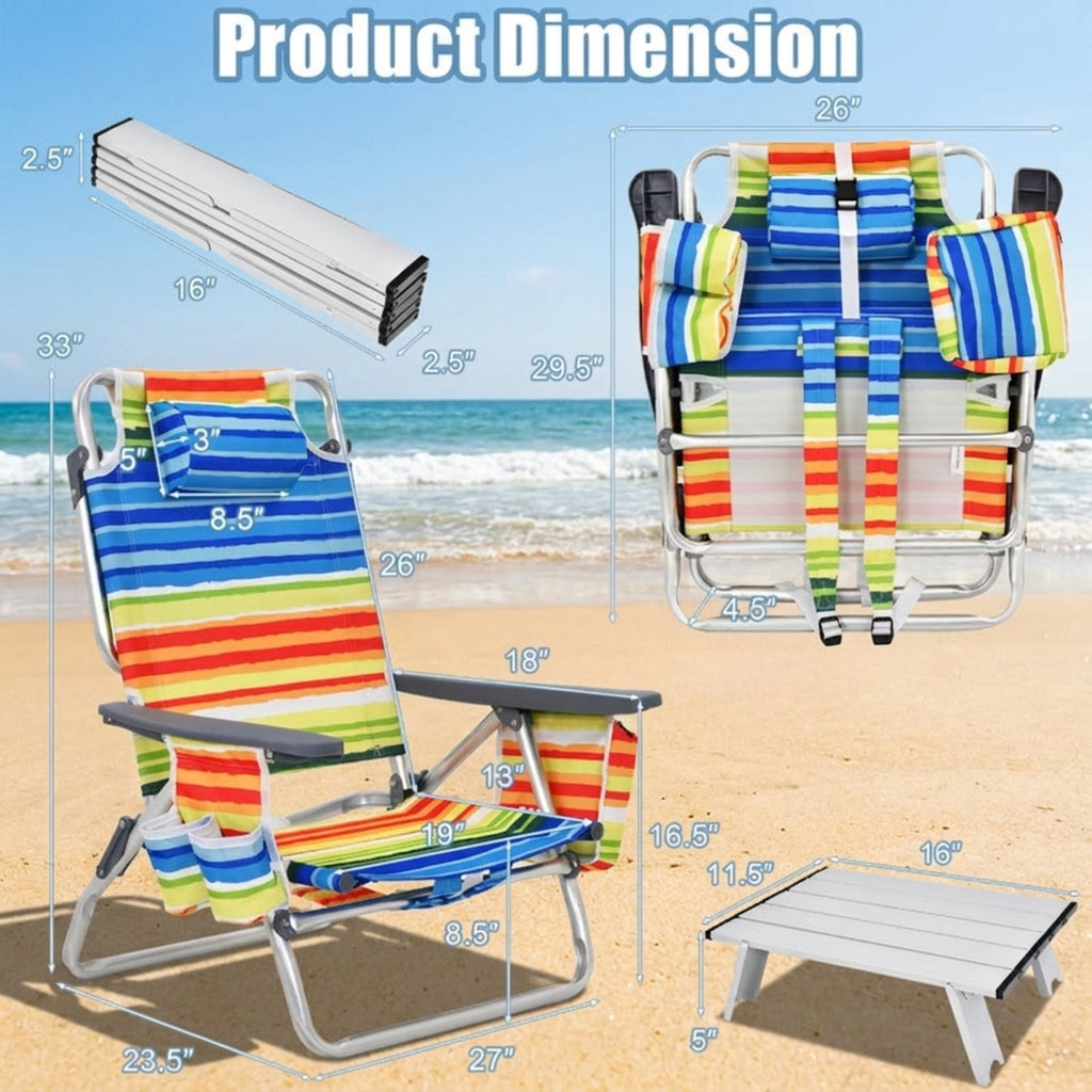 Biotree 2 Packs 5-Position Outdoor Folding Backpack Beach Table Chair Reclining Chair Set Stackable Patio Chair for Garden BackyardYellow