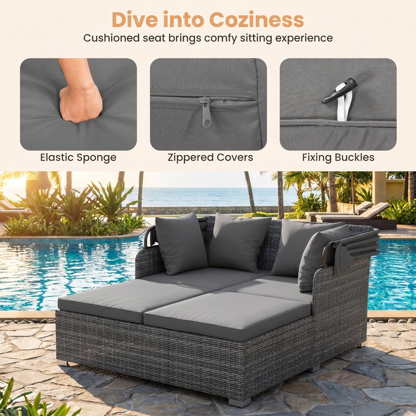 Biotree Patio Wicker Egg Chair Outdoor Rattan Lounge Basket with Seat and Back Cushions Stackable Patio Chair for Garden BackyardBrown