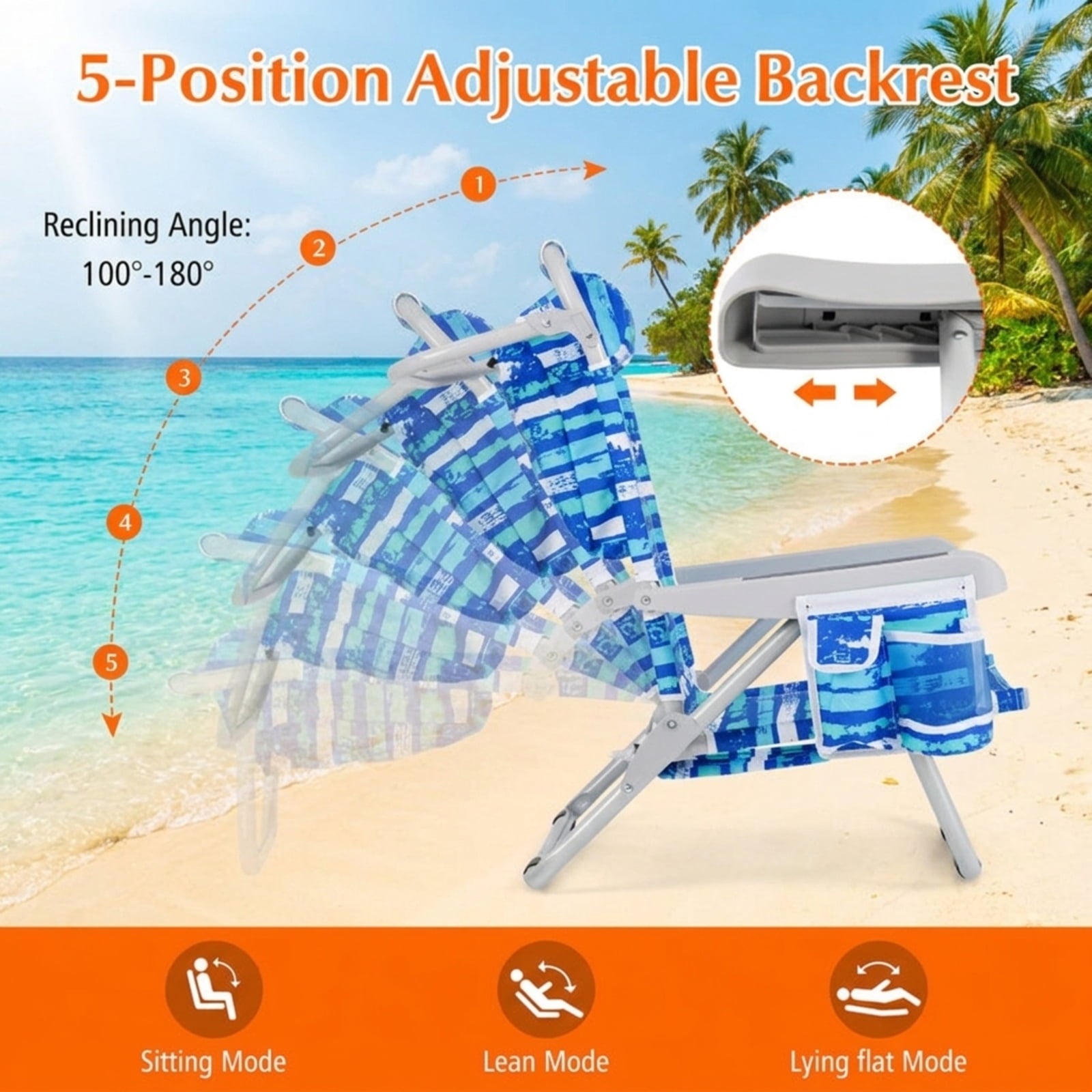 Biotree Foldable Backpack Beach Chair with Cup Holder and Storage Pockets Set of 2 Stackable Patio Chair for Garden BackyardNavy