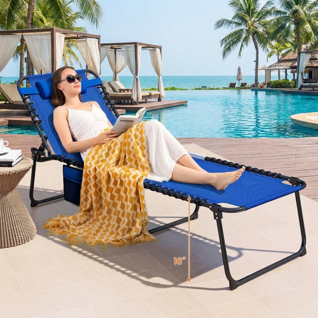 Biotree 4 Position Folding Lounge Chaise with Adjustable Backrest and Footrest Stackable Patio Chair for Garden BackyardNavy
