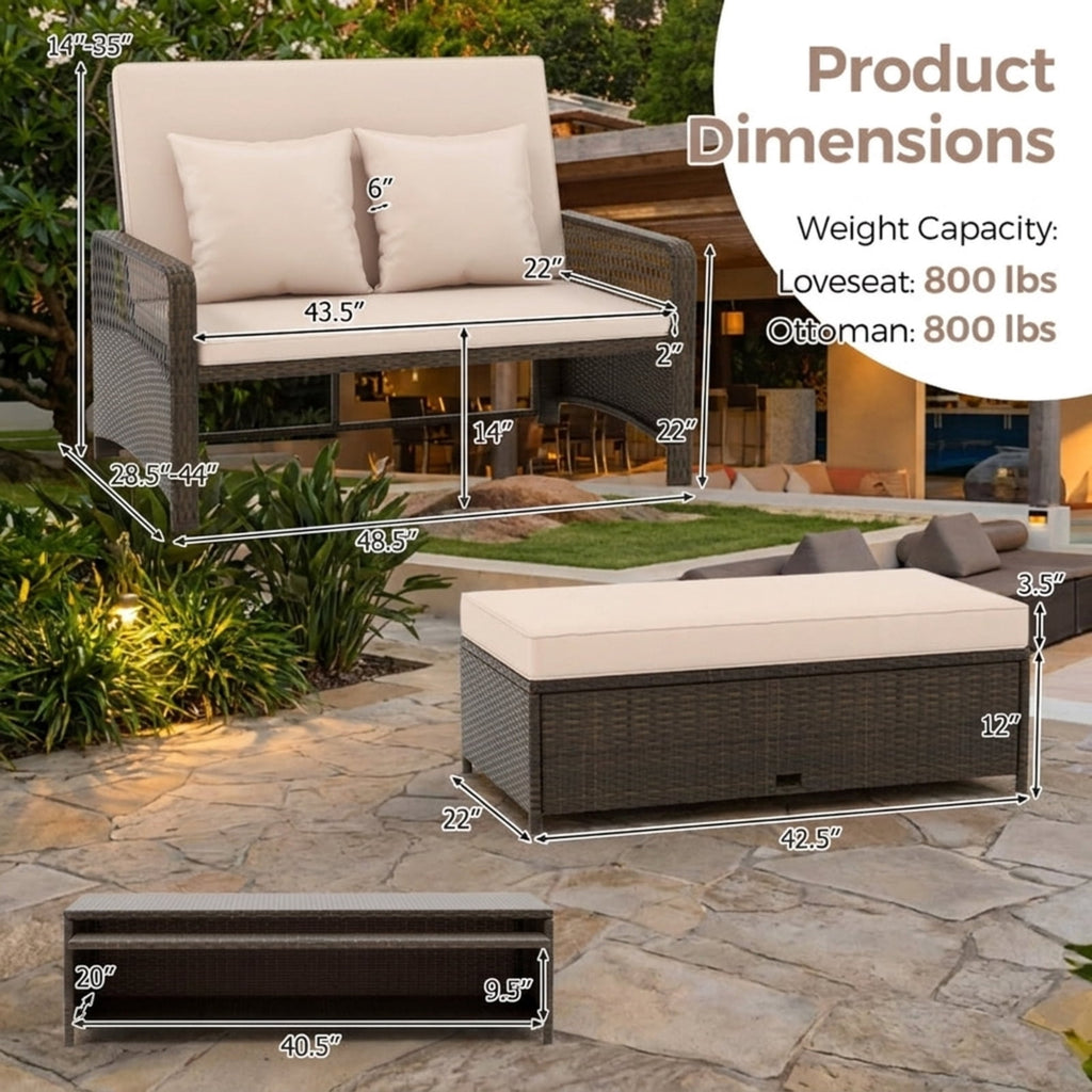Biotree Patio Adjustable Wicker Daybed with 4-Level Backrest and Soft Cushions Outdoor Conversation Set for Garden Backyard PorchBeige