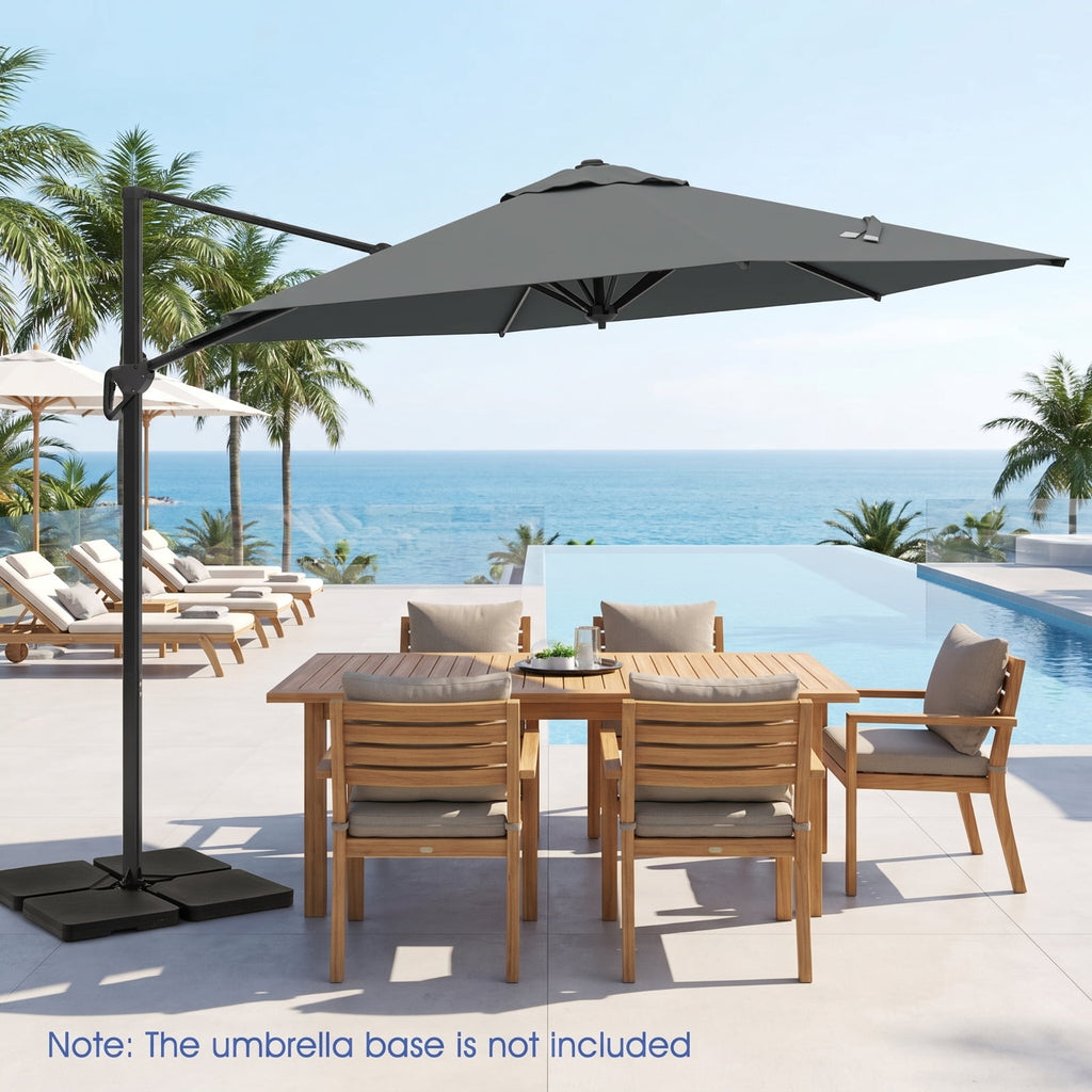 Biotree 9 ft Cantilever Patio Umbrella Offset Hanging with Cross Base, 8 Ribs - Gray for Backyard Garden Poolside