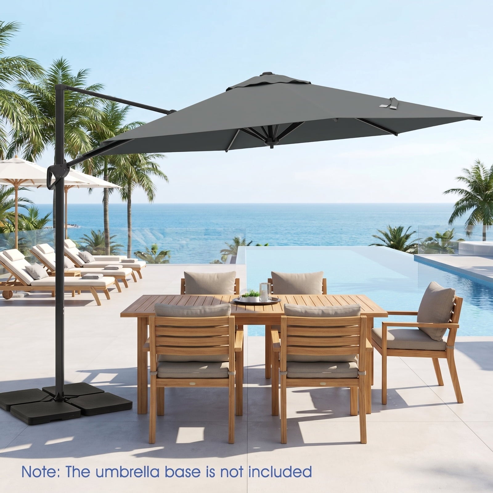 Biotree 9 ft Cantilever Patio Umbrella Offset Hanging with Cross Base, 8 Ribs - Gray for Backyard Garden Poolside