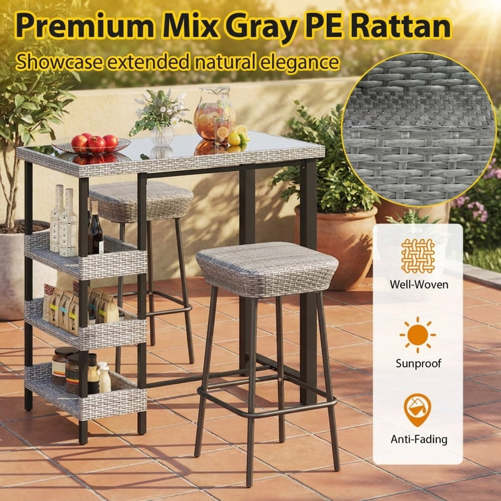 Biotree 43.5 Inch Outdoor Bar Table with Tempered Glass Top, Black