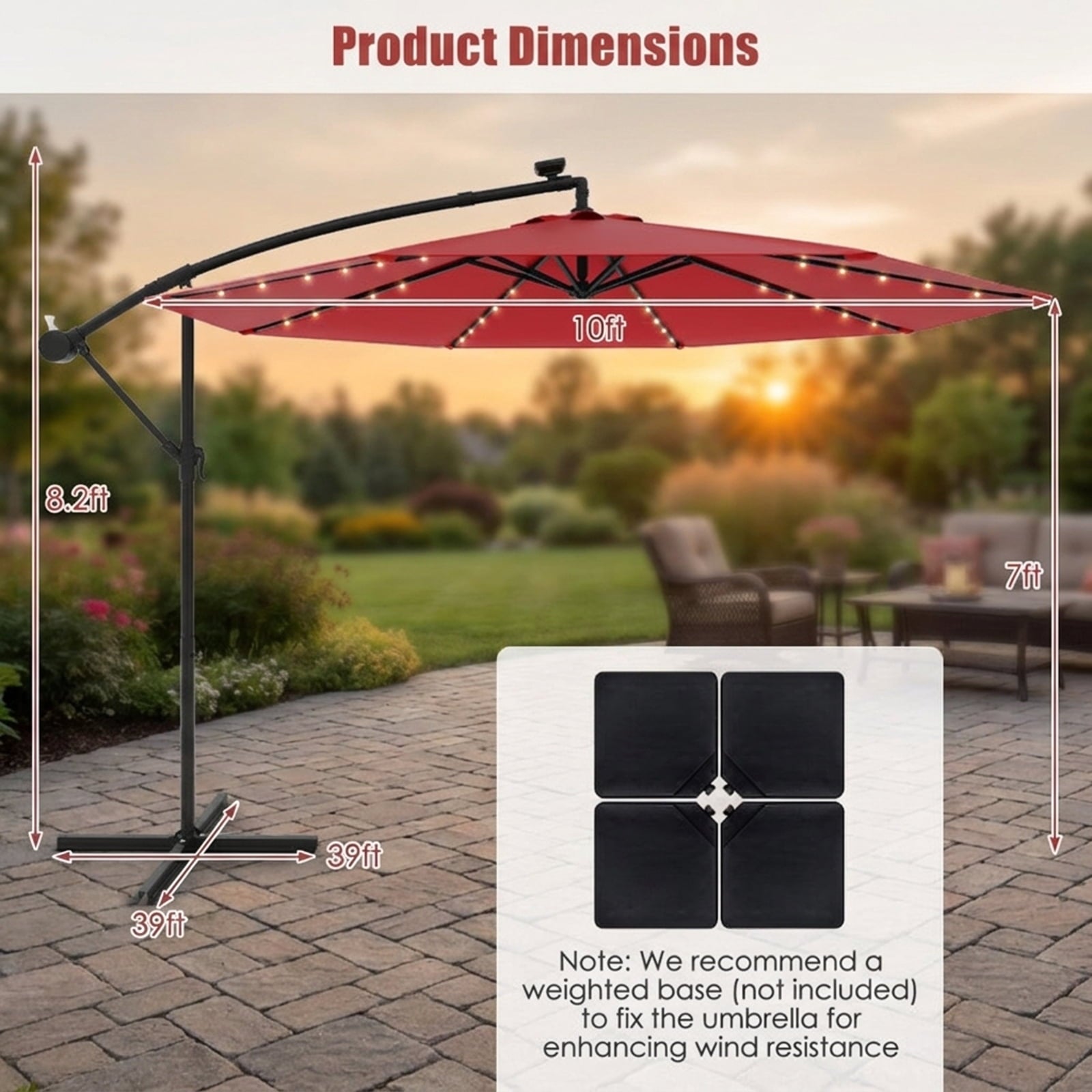 Biotree 9 ft Solar LED Market Patio Umbrella with Tilt and Crank Lift 6 Ribs 18 Lights Iron Pole for Outdoor Table Use - Beige