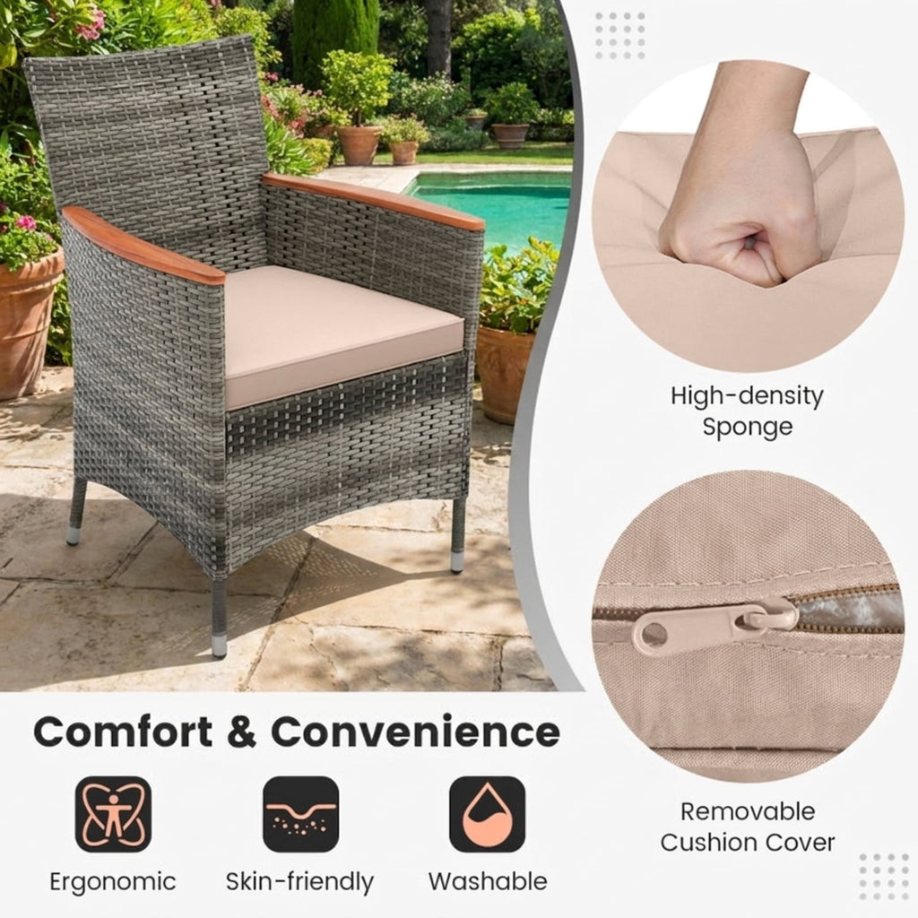 Biotree 7 Pieces Patio Acacia Wood Cushioned PE Rattan Wicker Dining Set Outdoor Conversation Set for Garden Backyard PorchGray