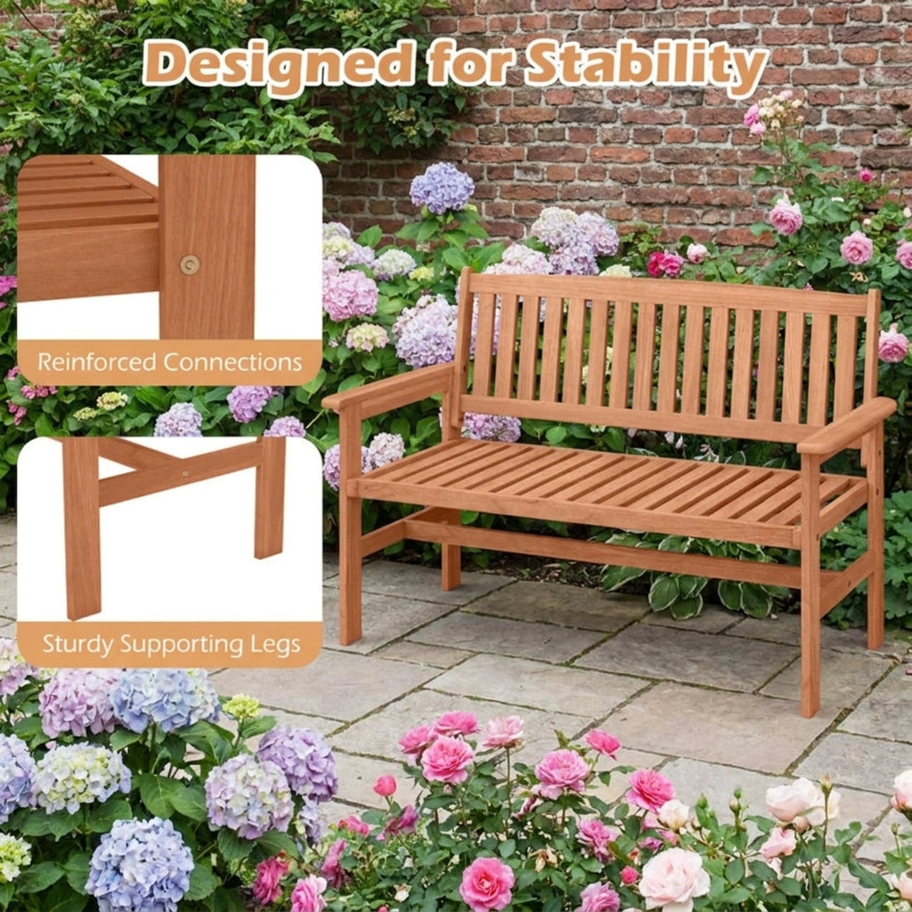 Biotree 2-Person Patio Loveseat with Slatted Backrest and Comfortable Armrests Stackable Patio Chair for Garden BackyardNatural