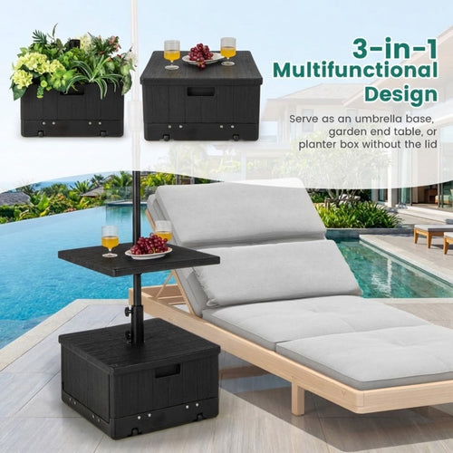 Biotree 175 LBS Outdoor Fillable Umbrella Base with Table Tray-Black - Heavy Duty Outdoor Patio Stand