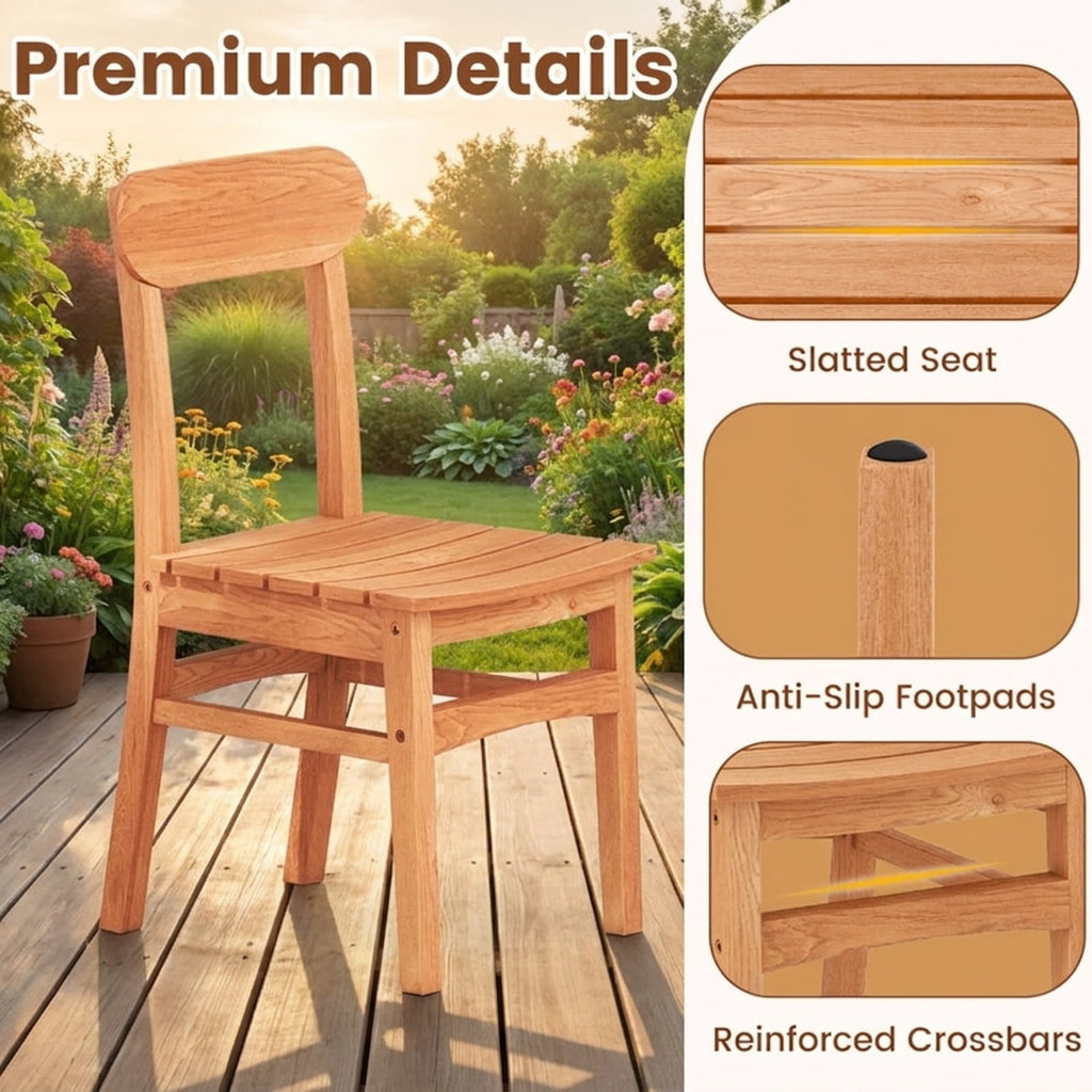 Biotree Patio Teak Wood Chair Armless Dining Chair with Slatted Seat Stackable Patio Chair for Garden BackyardNatural