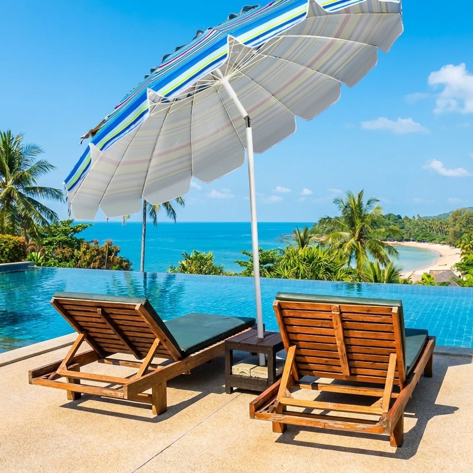 Biotree 8.0 ft Portable Beach Umbrella with Carrying Bag, 16 Ribs, Sand Tilt Mechanism - Blue for Backyard