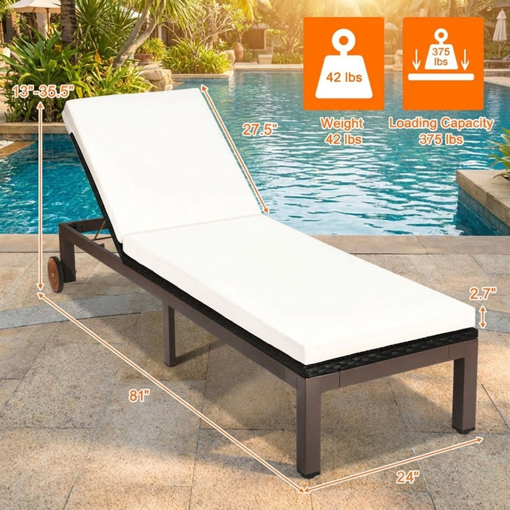 Biotree Back Adjustable Cushioned Patio Rattan Lounge Chair Stackable Patio Chair for Garden BackyardWhite