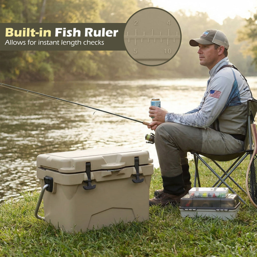 Biotree 20 Quart Portable Hard Cooler with 6-Day Ice Retention and 2 Cup Holders, Khaki