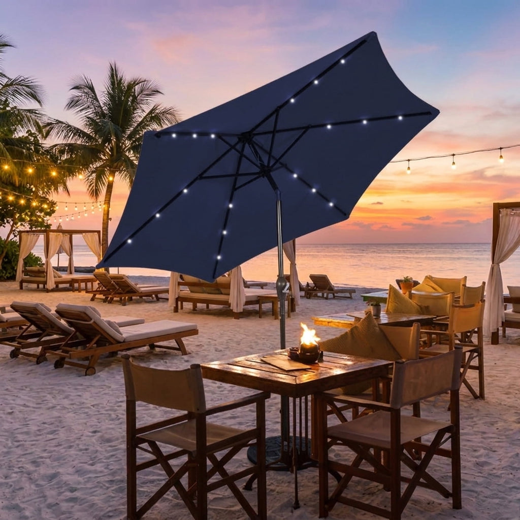 Biotree 10 ft Offset Cantilever Patio Umbrella Solar LED Lights Outdoor Shade - Blue - UV Protection