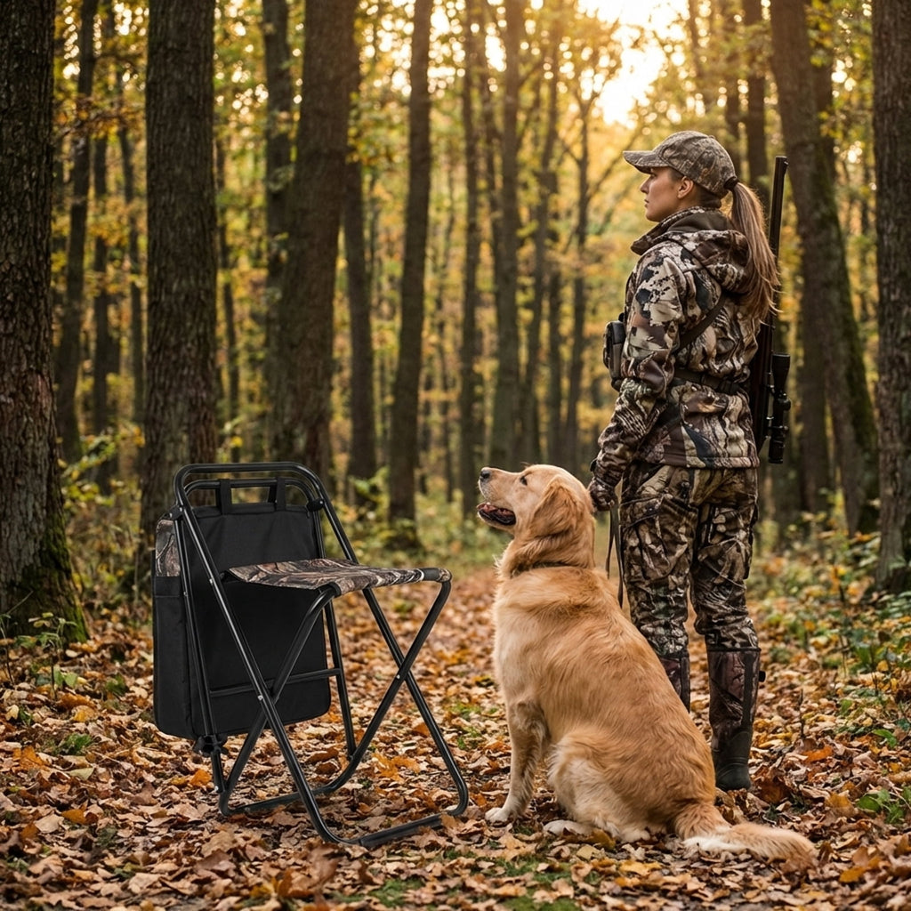 Biotree 360 Degree Swivel Folding Outdoor Chair with Padded Cushion and Adjustable Duck Feet for Hunting Camping Fishing, Camouflage
