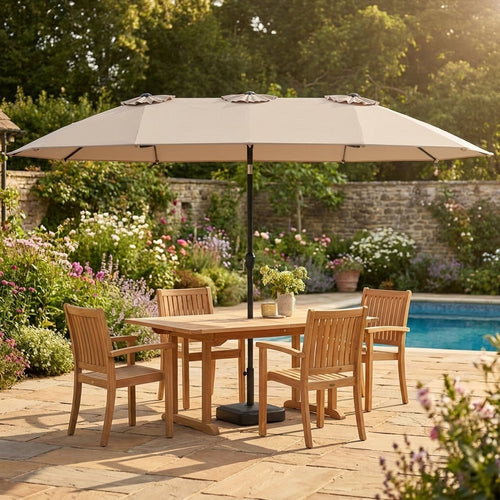 Biotree 15 ft Double-Sided Twin Patio Umbrella Crank Tilt Outdoor Shade - Brown - UV Protection with Cross Base