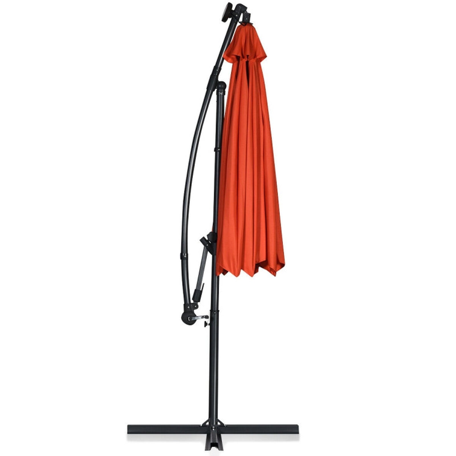 Biotree 10 ft Solar LED Cantilever Patio Umbrella Offset Hanging with Cross Base, 8 Ribs - Orange for Backyard