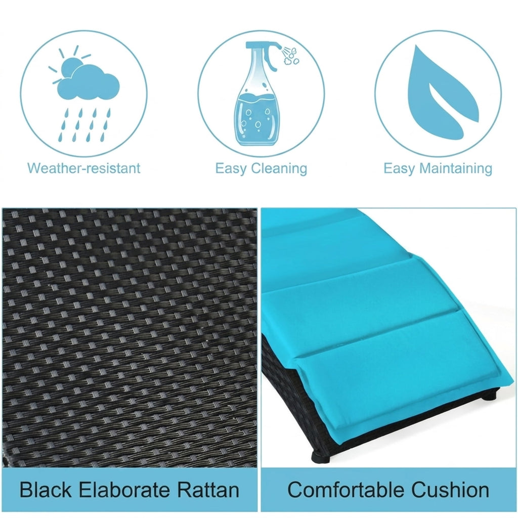 Biotree Folding Patio Rattan Portable Lounge Chair Chaise with Cushion Stackable Patio Chair for Garden BackyardTurquoise