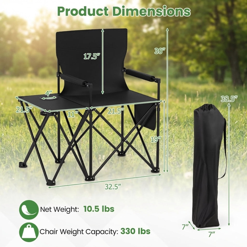 Biotree Heavy Duty Oversized Folding Camping Chair with Side Table and Storage Pockets Portable Outdoor Chair for Adults, Black