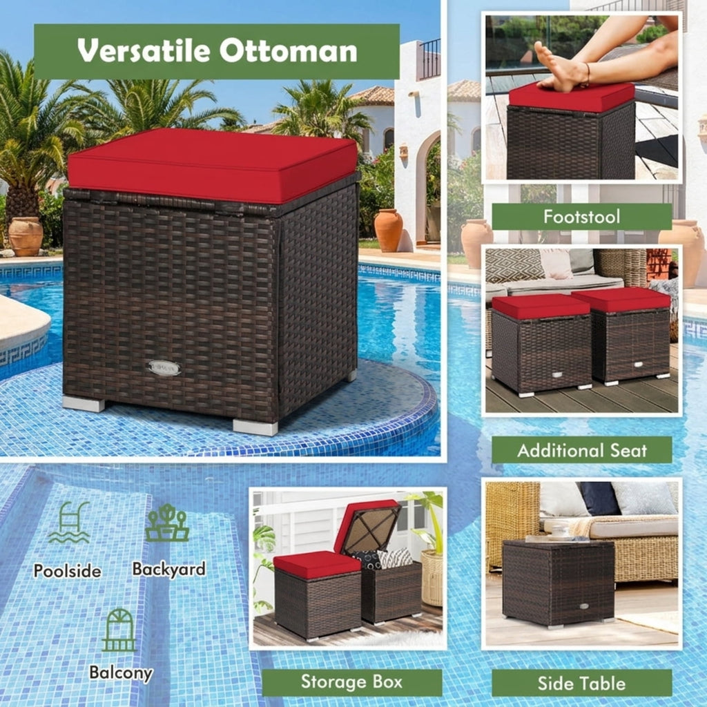 Biotree 2 Pieces Patio Ottoman with Removable Cushions Stackable Patio Chair for Garden BackyardRed