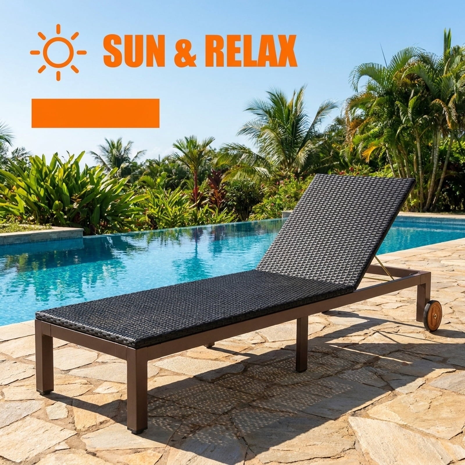 Biotree Back Adjustable Cushioned Patio Rattan Lounge Chair Stackable Patio Chair for Garden BackyardWhite