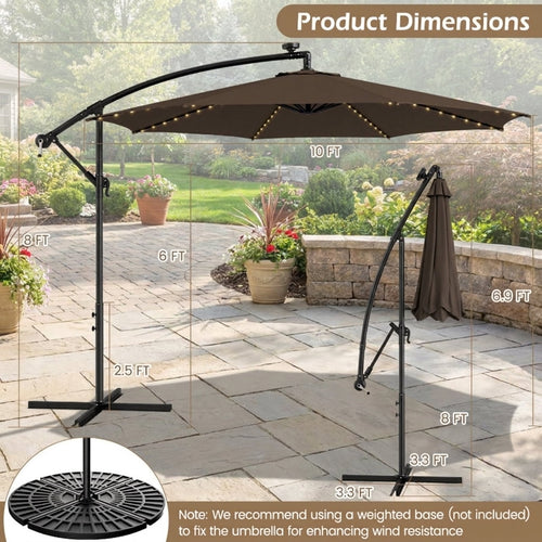 Biotree 10 ft Cantilever Offset Patio Umbrella Solar LED Lights Outdoor Shade - Brown - UV Protection