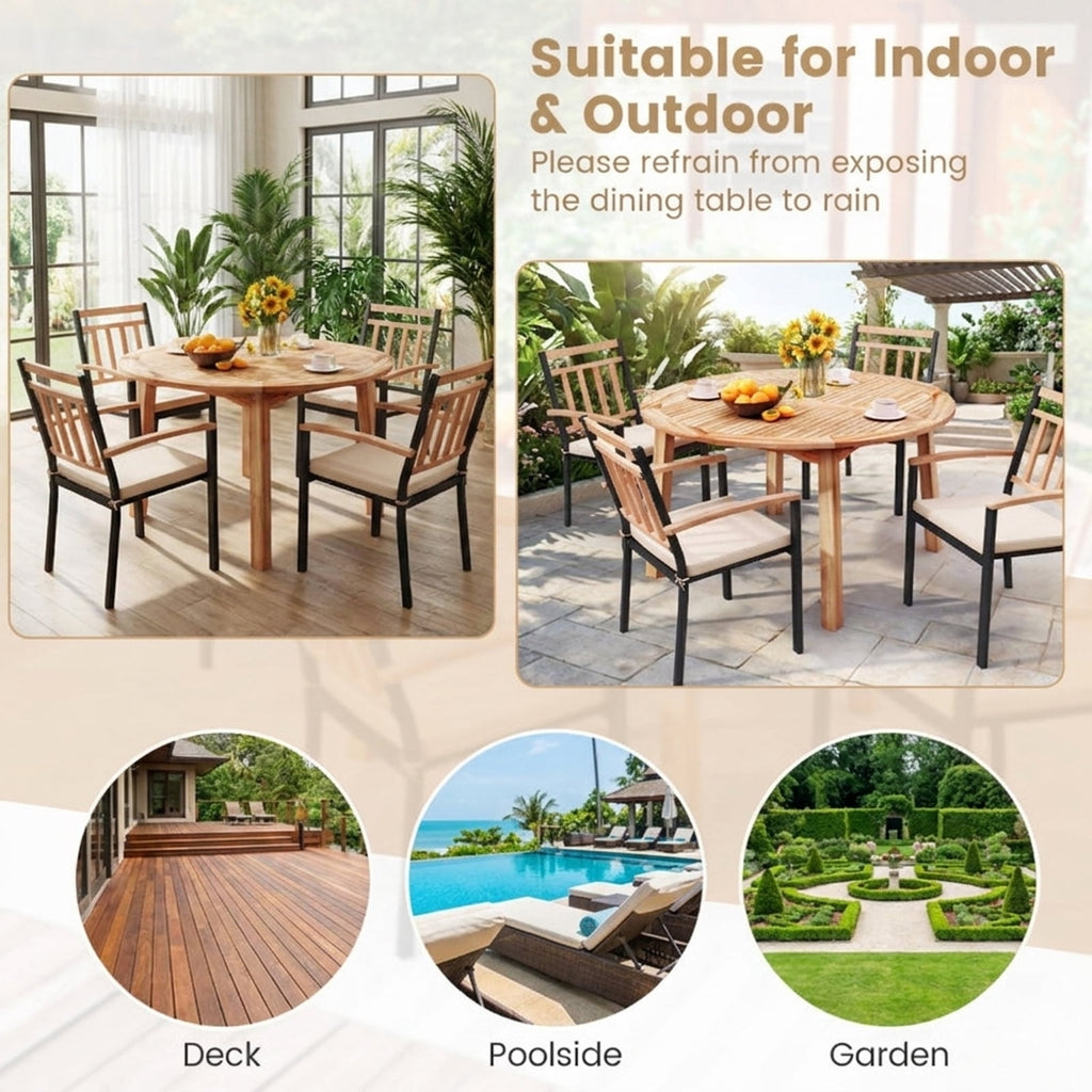 Biotree 53 Inch Outdoor Acacia Wood Dining Table for 4-6 People with 2" Umbrella Hole, Natural