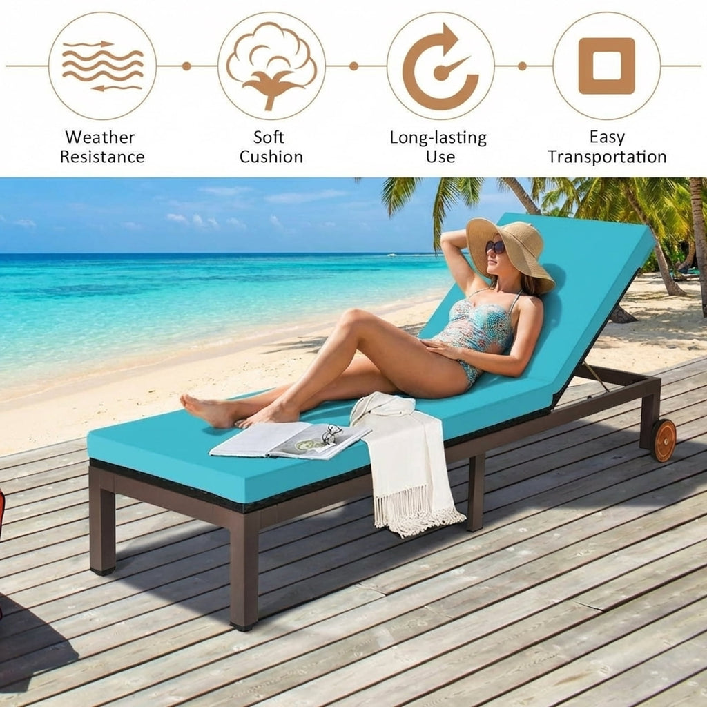 Biotree Outdoor Rattan Chaise Lounge Recliner-Turquoise