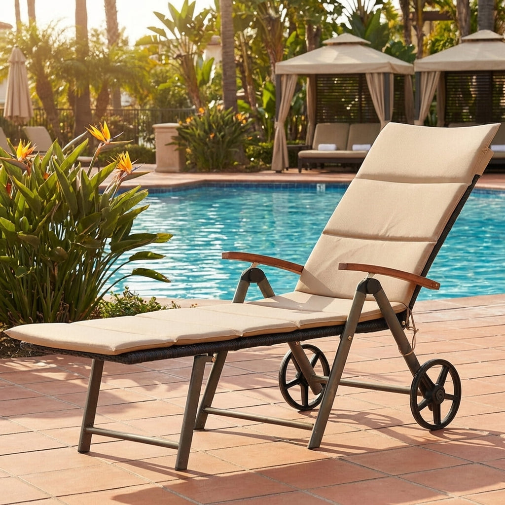Biotree Outdoor Rattan Chaise Lounge with Adjustable Backrest