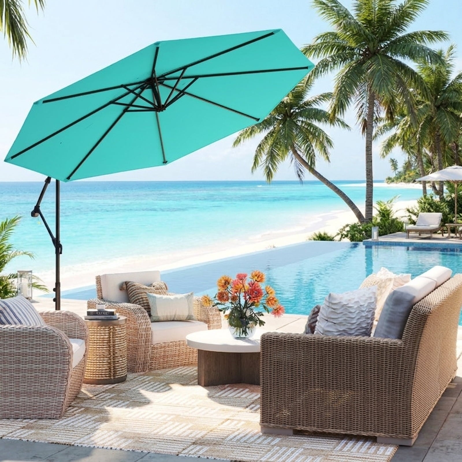 Biotree 10 ft Cantilever Patio Umbrella Offset Hanging with Cross Base, 8 Ribs - Multicolor for Backyard