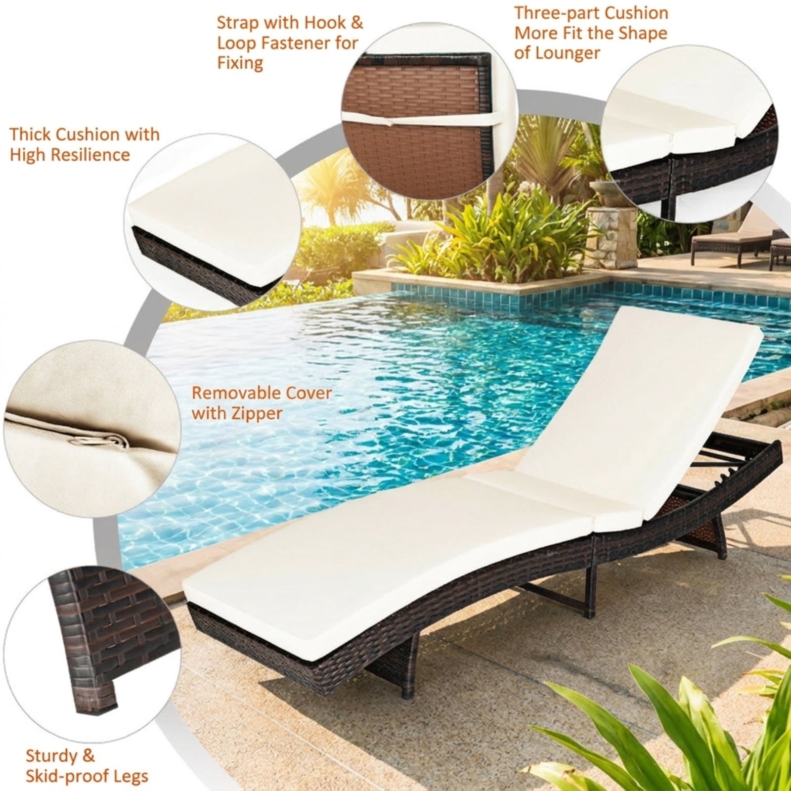 Biotree Patio Folding Chaise Lounge with 5 Adjustable Levels and Cushion Stackable Patio Chair for Garden BackyardWhite