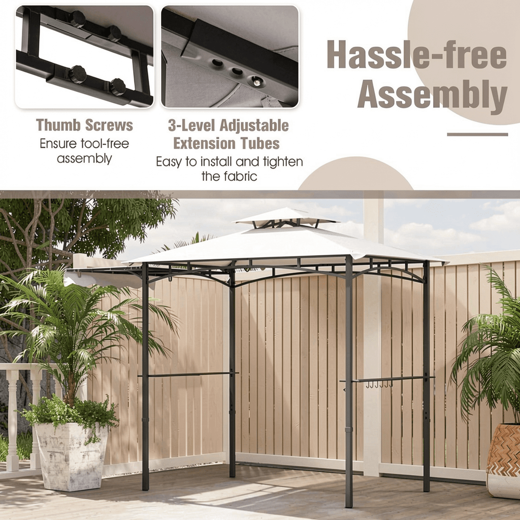 Biotree 11 x 5 FT Grill Gazebo with Side Awning and Double-Tiered Top Gray - Outdoor Patio Backyard Garden Shade Canopy Shelter