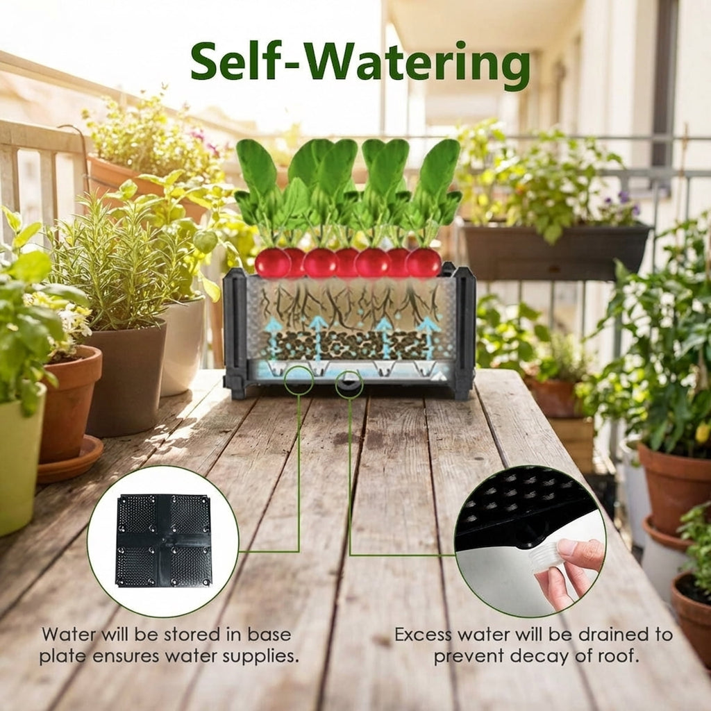 Biotree Set of 4 Elevated Flower Vegetable Herb Grow Planter Box-Brown Outdoor Herbs Vegetables Flowers