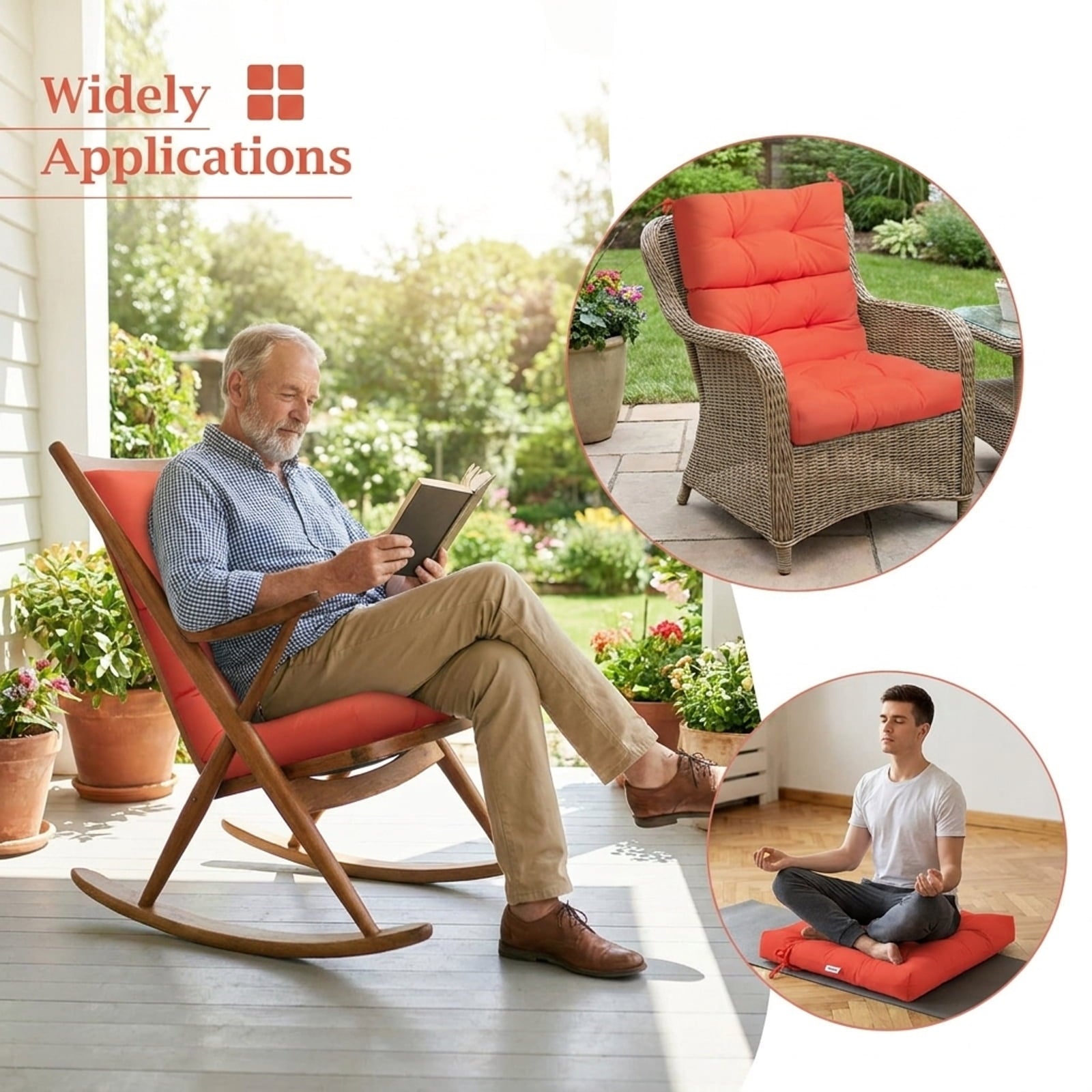 Biotree 22 X 44 Inch Tufted Outdoor Patio Chair Seating Pad Comfortable Patio Chair Cushion PadOrange