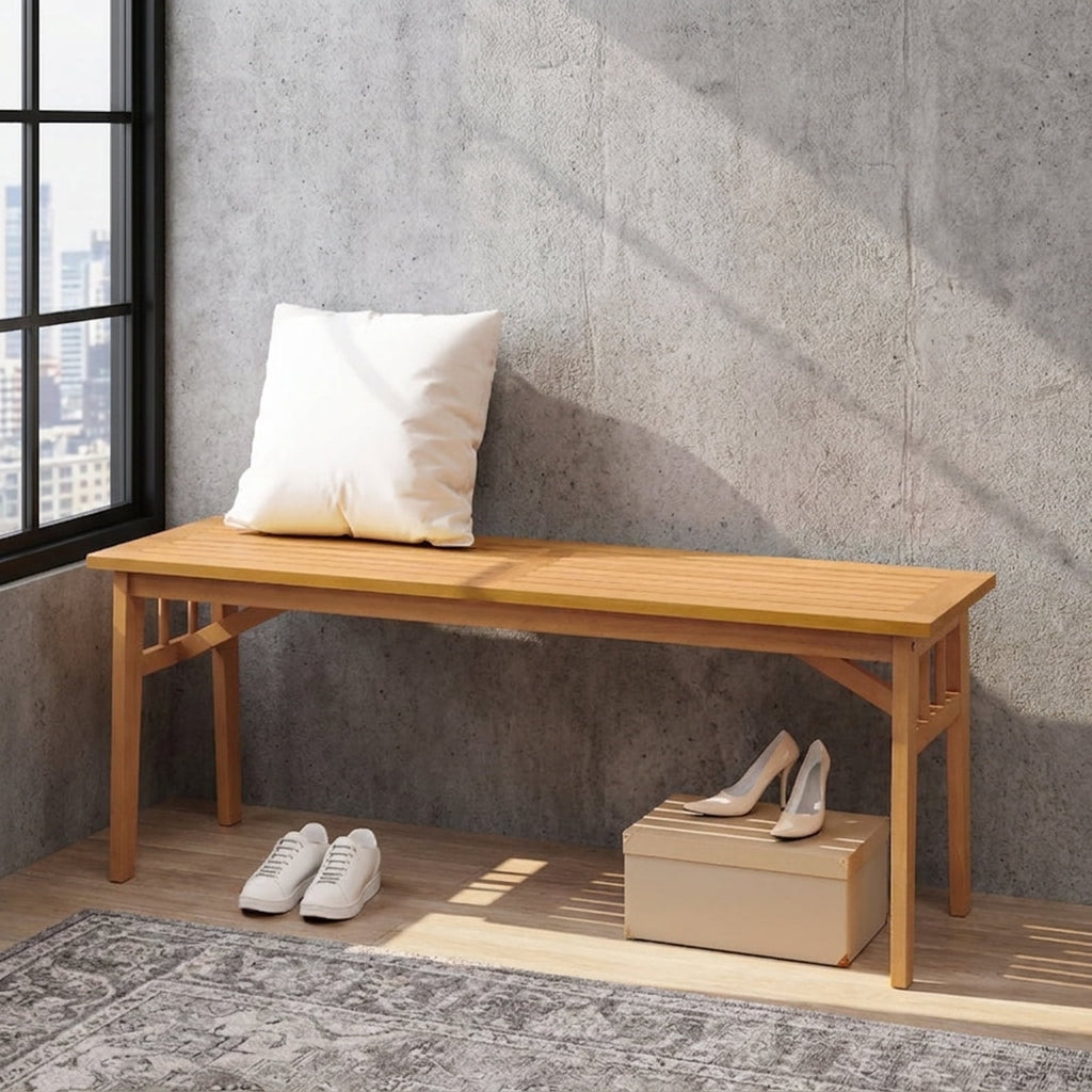 Biotree 48 Inches Acacia Wood Bench with Breathable Slat Seat and Stable Triangular Structure-1Natural