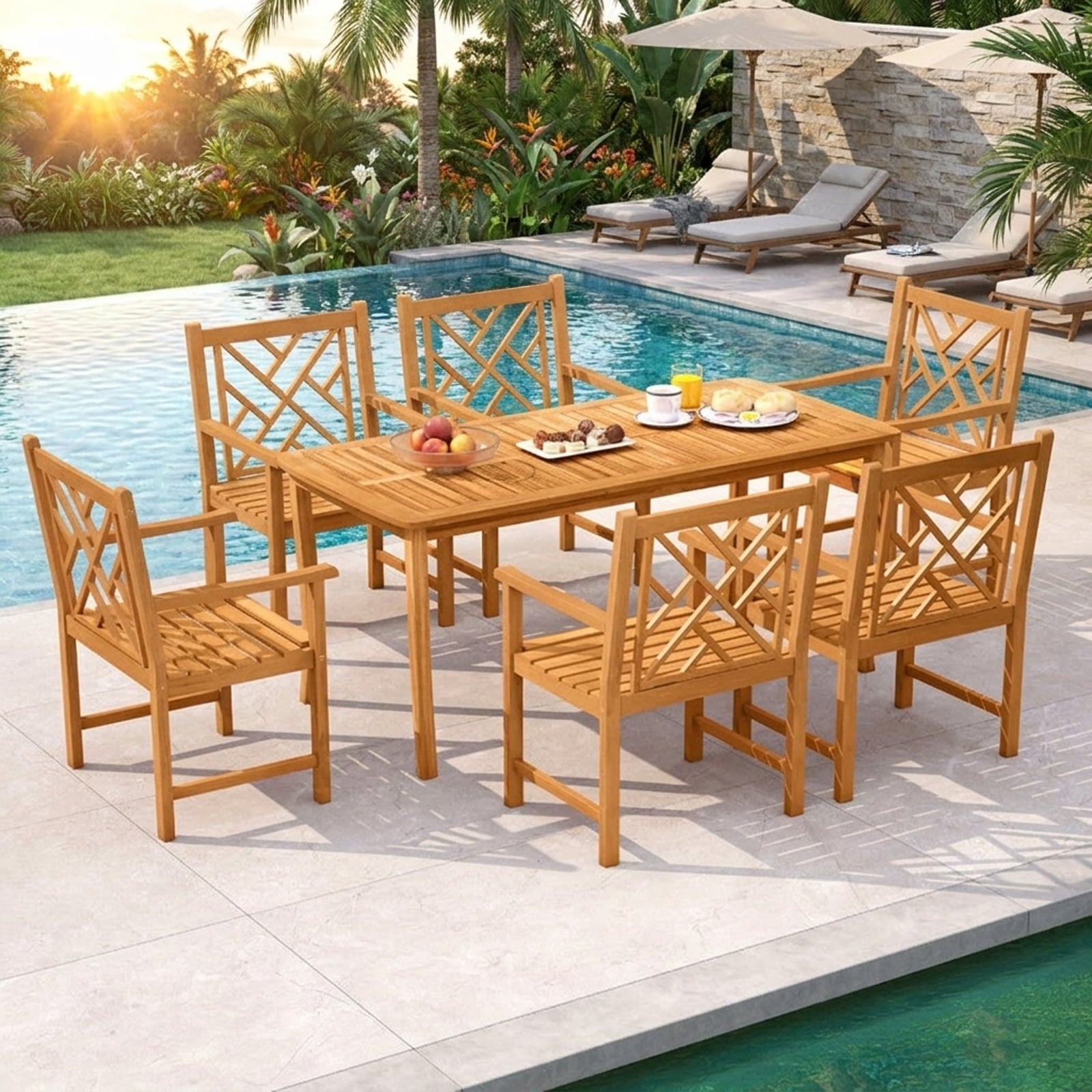 Biotree Set of 2 Outdoor Dining Chairs Acacia Wood with Cross-Pattern Backrest Stackable Patio Chair for Garden BackyardNatural