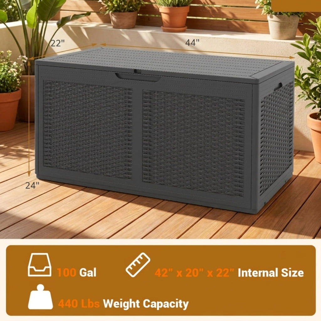 Biotree 100 Gallon Resin Deck Box Outdoor Waterproof Storage Bench Outdoor Waterproof for Patio Deck Garden Cushions, Gray